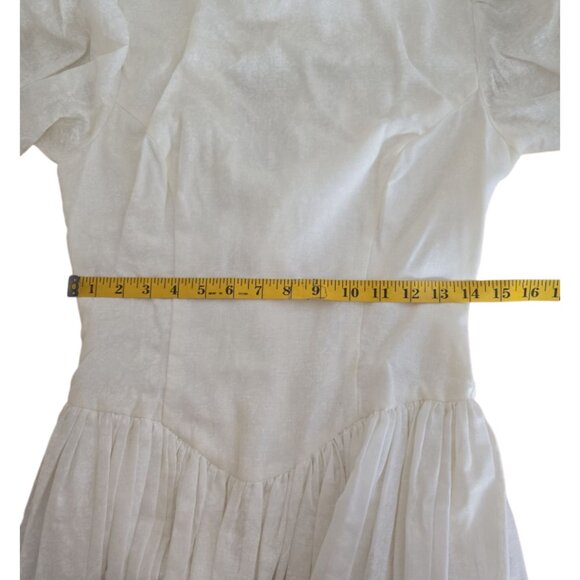 70s/80s Jessica Mcclintock Gunne Sax Creamy White Floral Print Lace Dress 8 - Picture 14 of 16